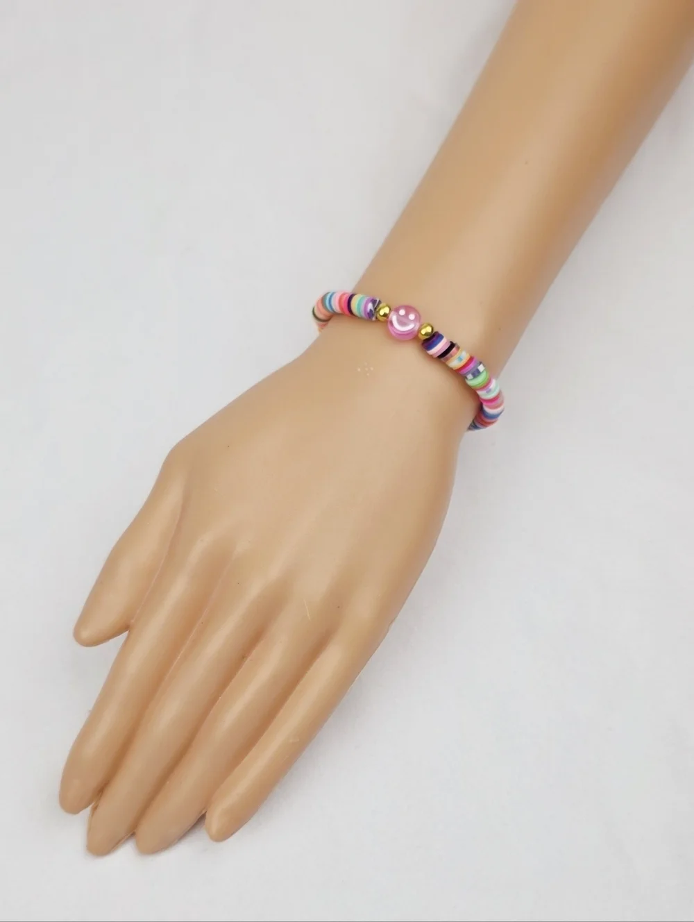 Handmade Clay Bead Multi Color Smiley Face  Bracelet